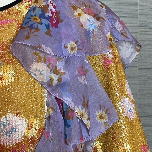 Manoush Floral Burst Sequin Dress EU 38 UK 10 US 6 Yellow Ruffle Tee Shift NWT - Picture 7 of 12